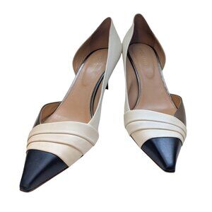 SERGIO ROSSI Metallic-trimmed Leather D’Orsay Kitten Heels